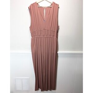 Old Navy Womens 2X Mauve Brown Smocked Waist Wide Leg Sleeveless Jumpsuit Pocket